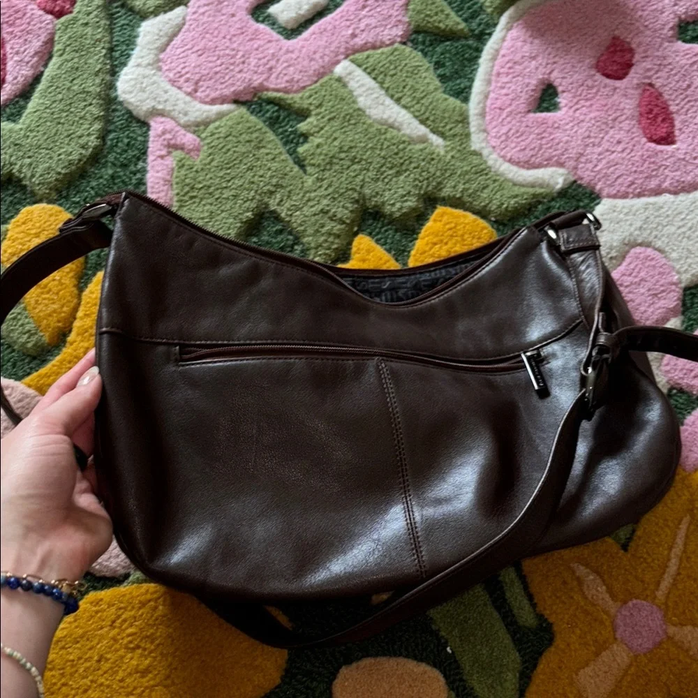 Embroidered Slouched Brown Shoulder Bag